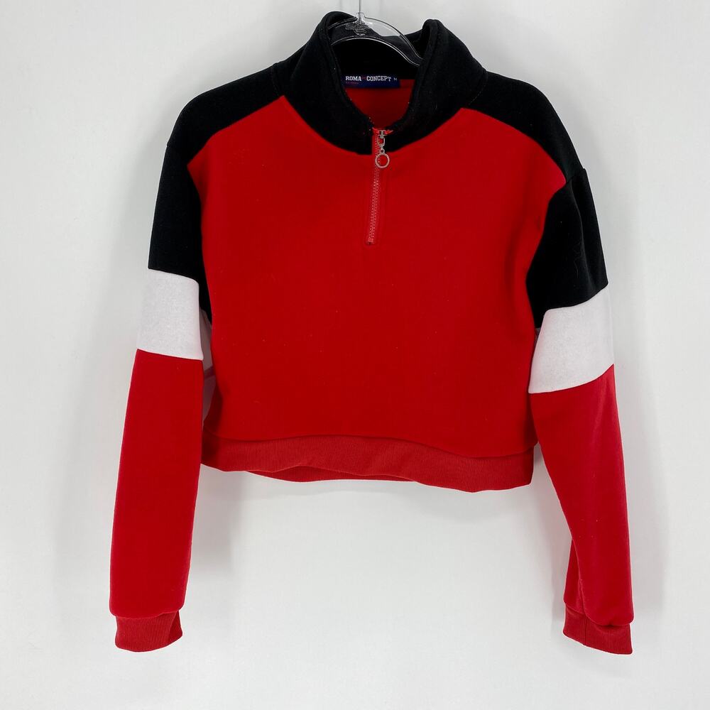 ROMA CONCEPT Women's Sweatshirt Size M Y2K Color Block Crop 1/4 Zip
